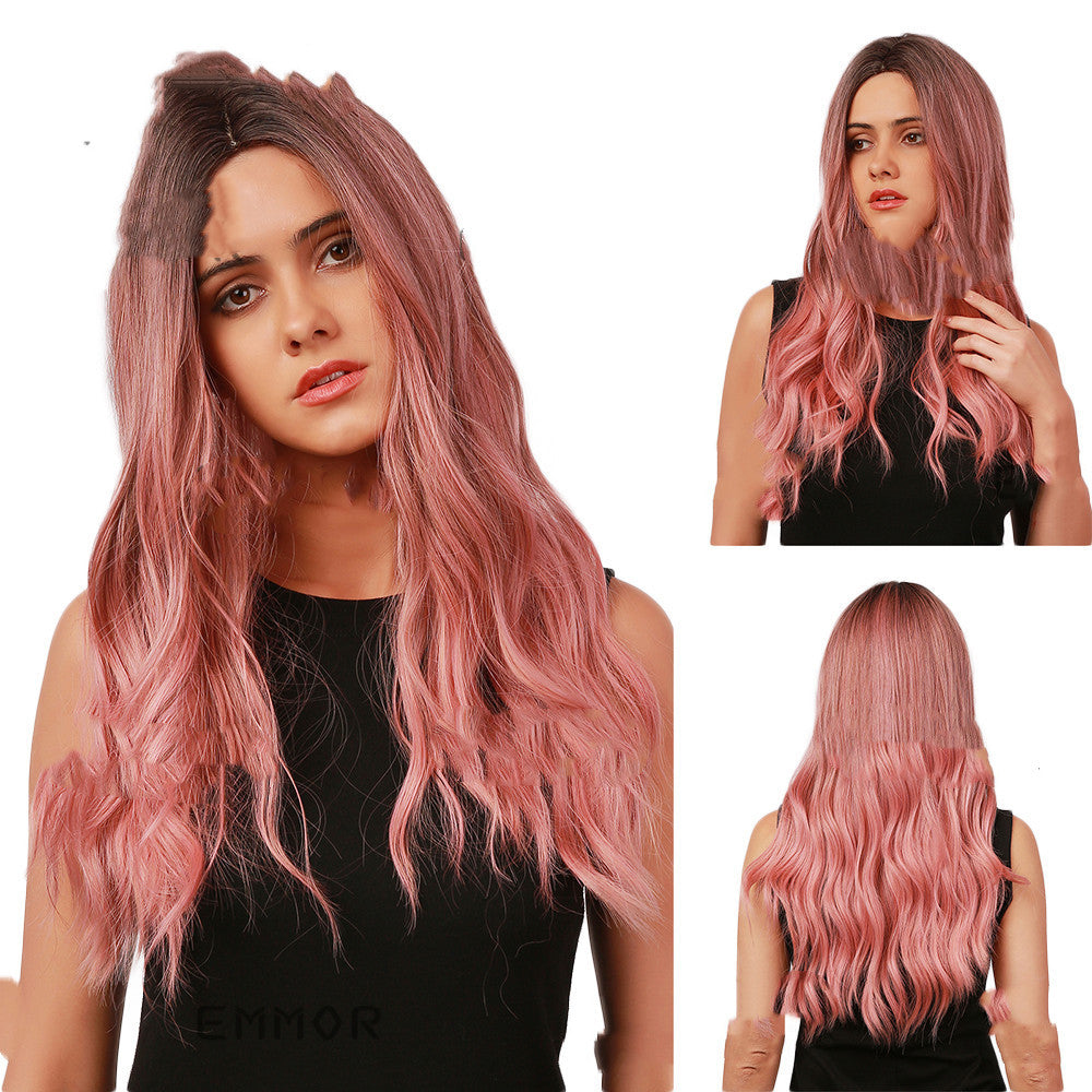 European And American Headgear Waist Long Curly Hair Gradient Big Wave Anime