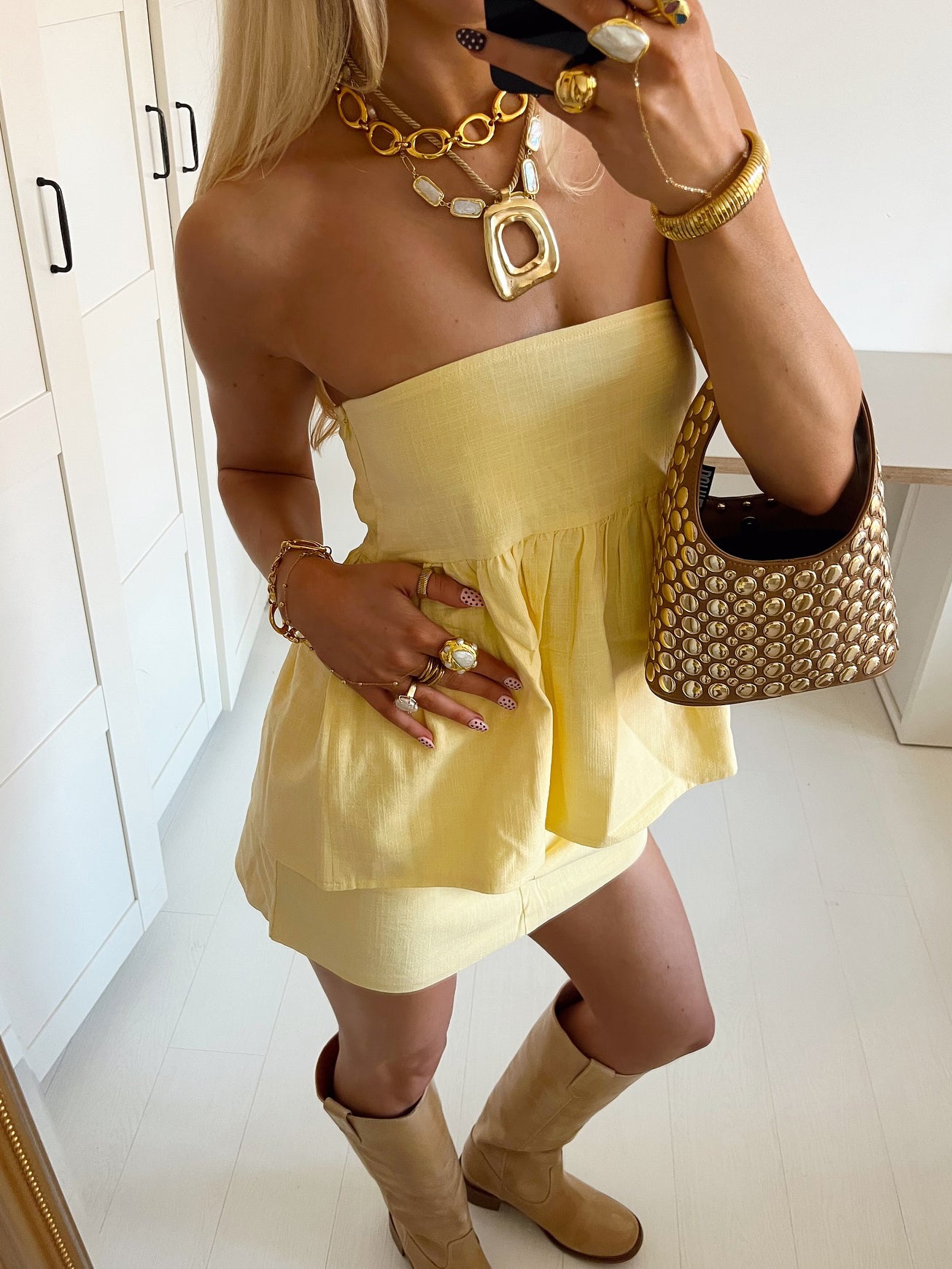 Cotton And Linen Tube Top & Skirt Set