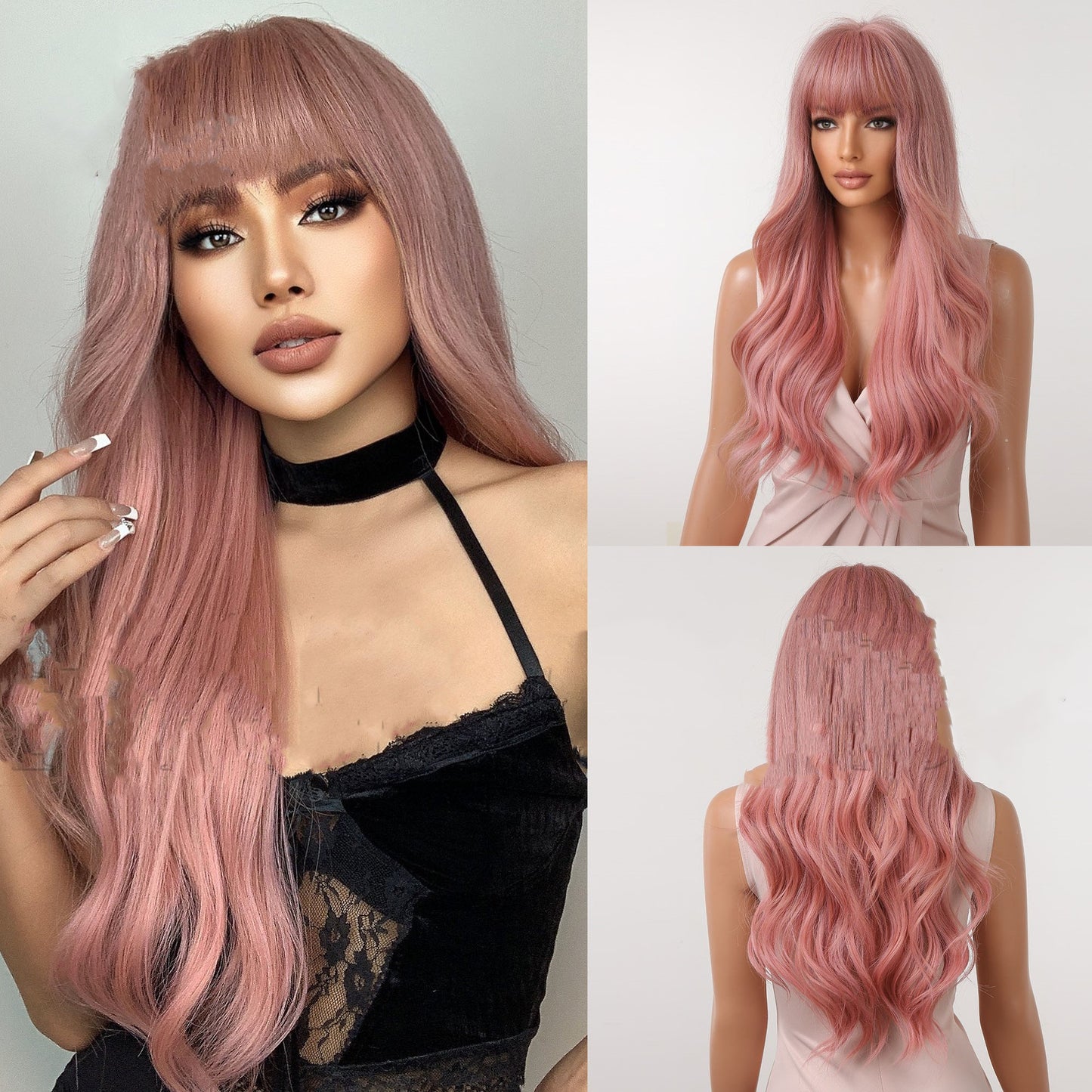 Female  Chestnut Blond Bangs Long Curly Air Bangs Synthetic Fiber Wig