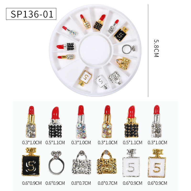 Metal Drop Oil Pearl Flower Lipstick Alloy Nail Art