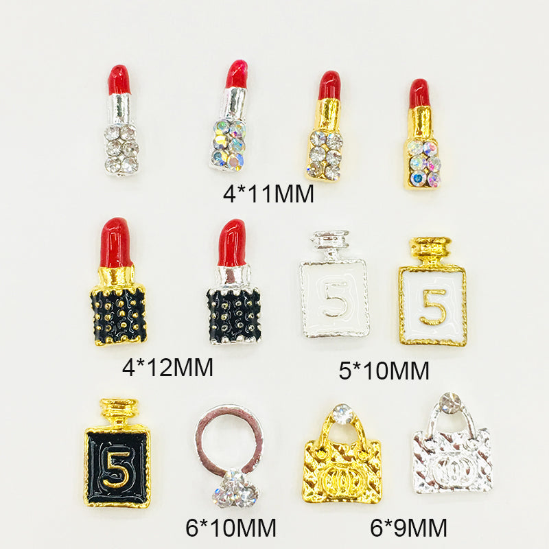 Metal Drop Oil Pearl Flower Lipstick Alloy Nail Art