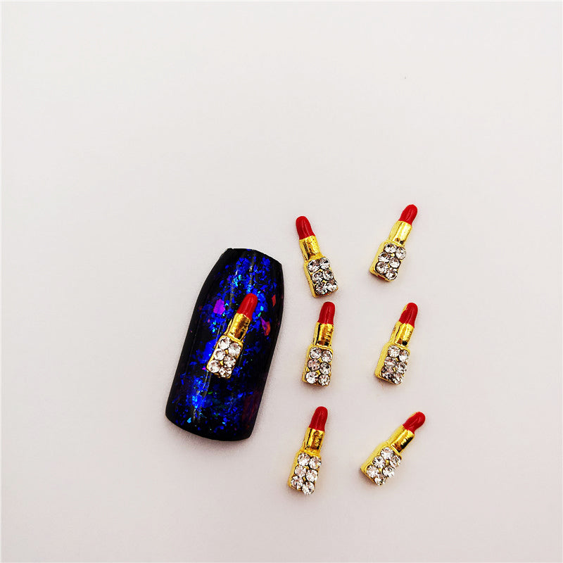 Metal Drop Oil Pearl Flower Lipstick Alloy Nail Art
