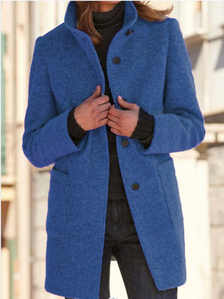 Women's New Vintage Solid Color Button-up Stand-up Collar Woolen Jacket