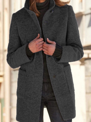 Women's New Vintage Solid Color Button-up Stand-up Collar Woolen Jacket