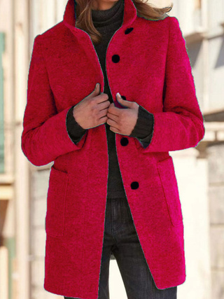 Women's New Vintage Solid Color Button-up Stand-up Collar Woolen Jacket
