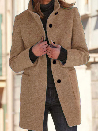 Women's New Vintage Solid Color Button-up Stand-up Collar Woolen Jacket