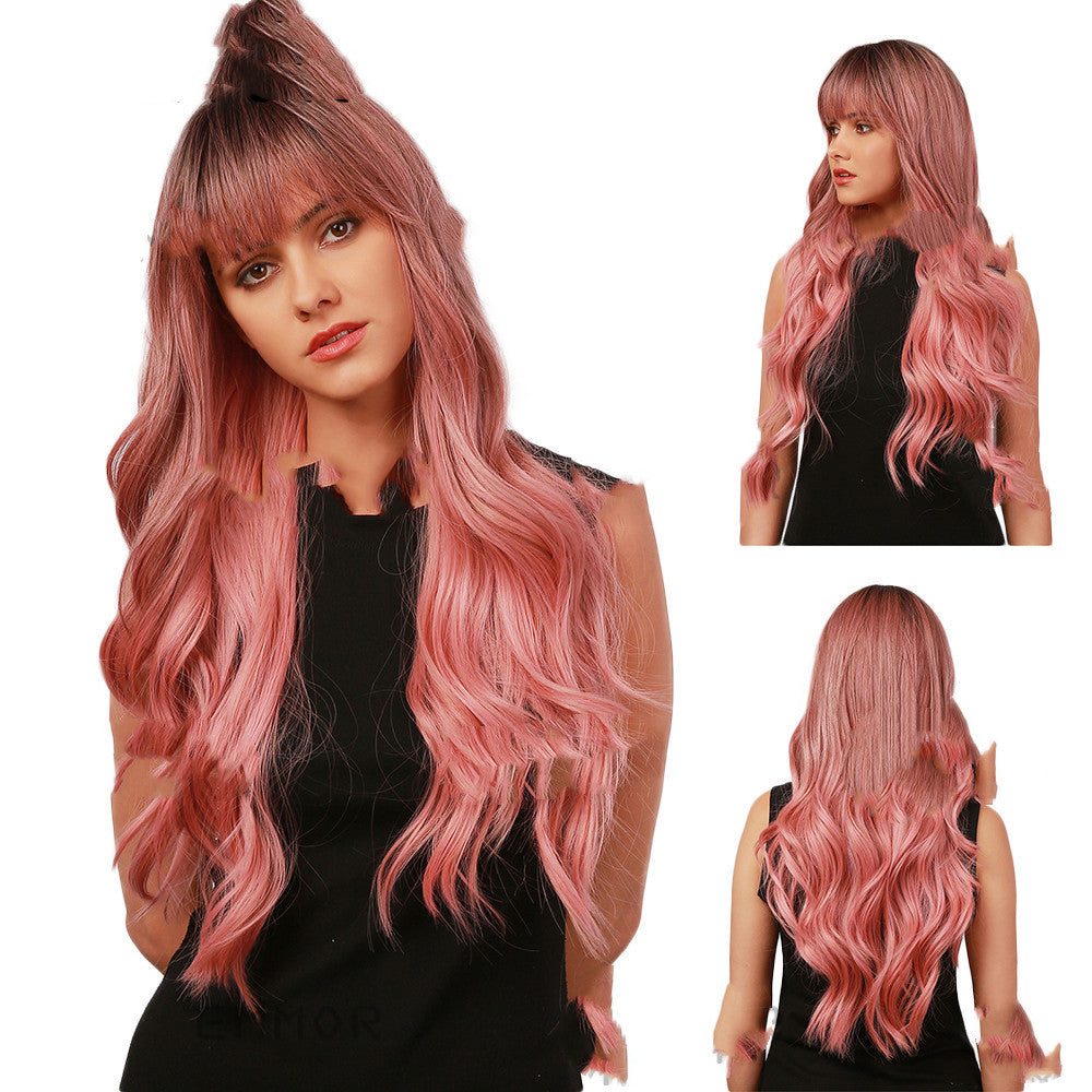 European And American Headgear Waist Long Curly Hair Gradient Big Wave Anime