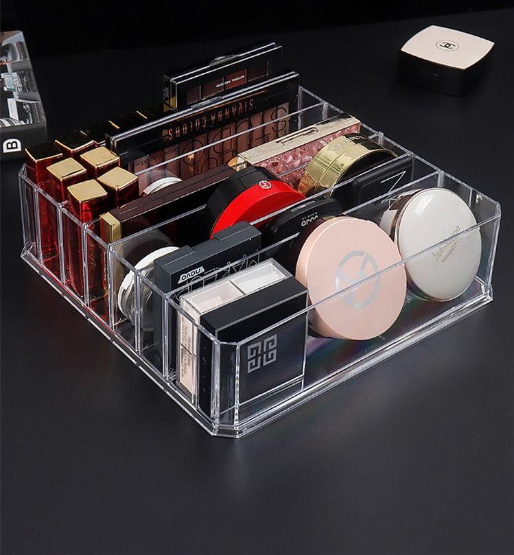 Cosmetic storage box with eye shadow tray and lipstick