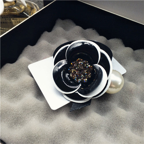 Camellia rhinestone pearl hair ornament