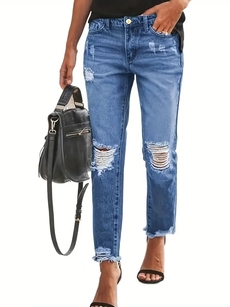 Stretchy Boyfriend Jeans For Women - Ripped, Distressed, Comfortable Denim Pants With Five-Pocket Design, Faded Wash, And Relaxed Fit Amazon Don't Sell