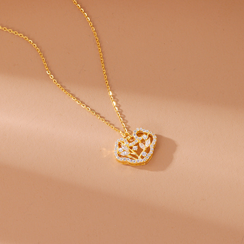 S925 Net Red Wind Light Luxury Full Diamond Necklace Women's Lucky Clavicle Chain