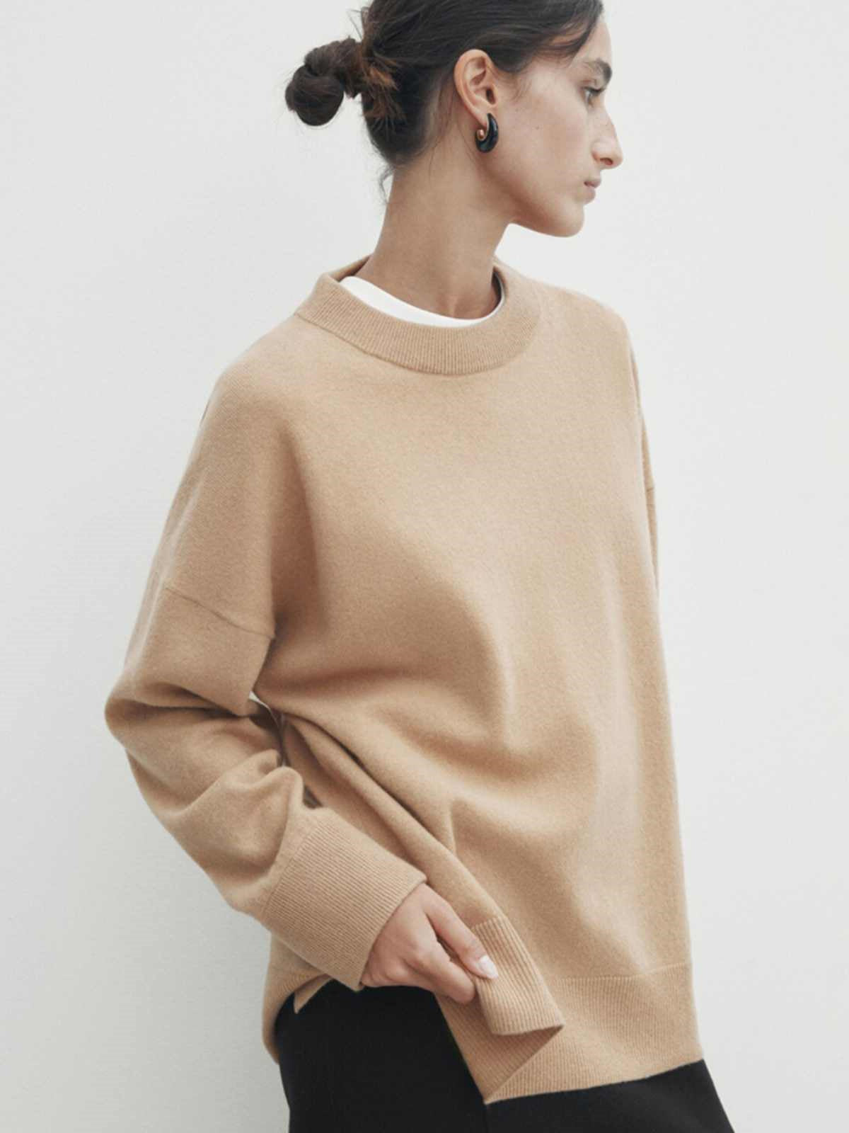 Laminated Shawl Round Neck Sweater Woman