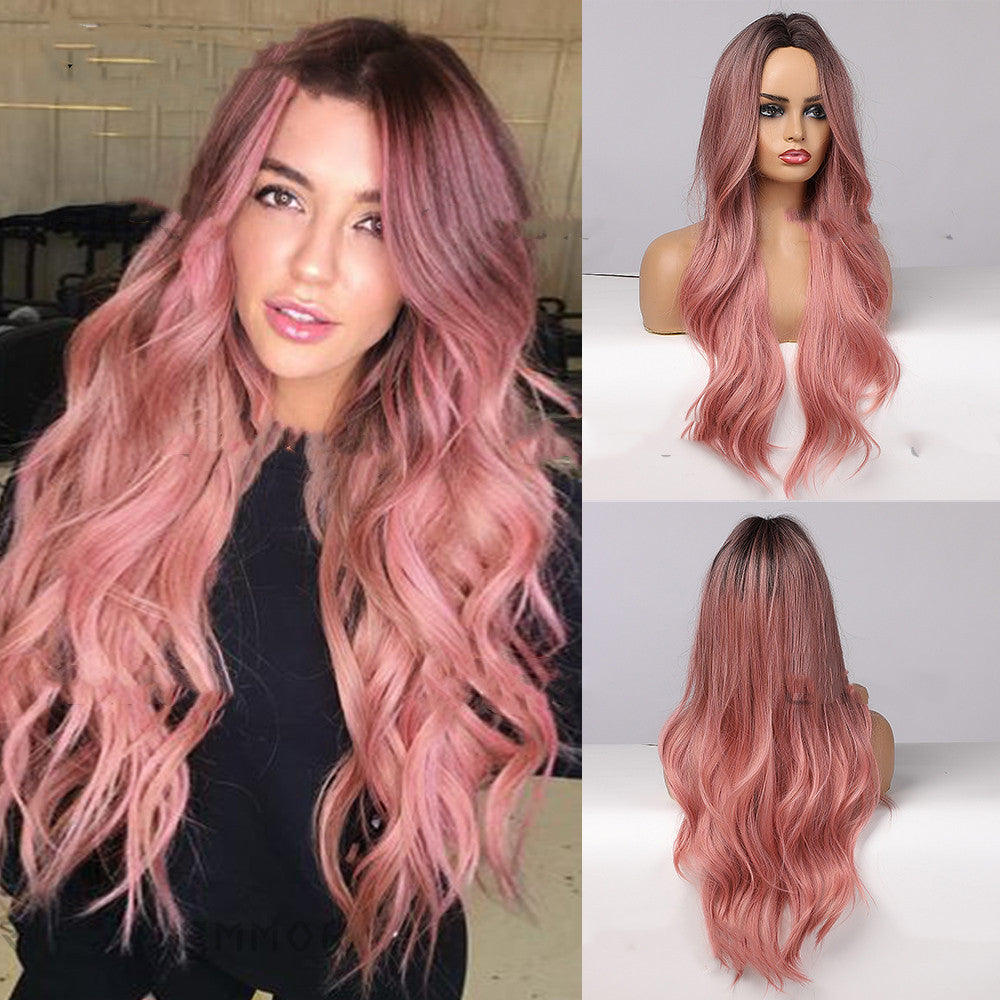 European And American Headgear Waist Long Curly Hair Gradient Big Wave Anime