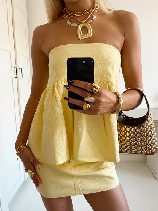 Cotton And Linen Tube Top & Skirt Set