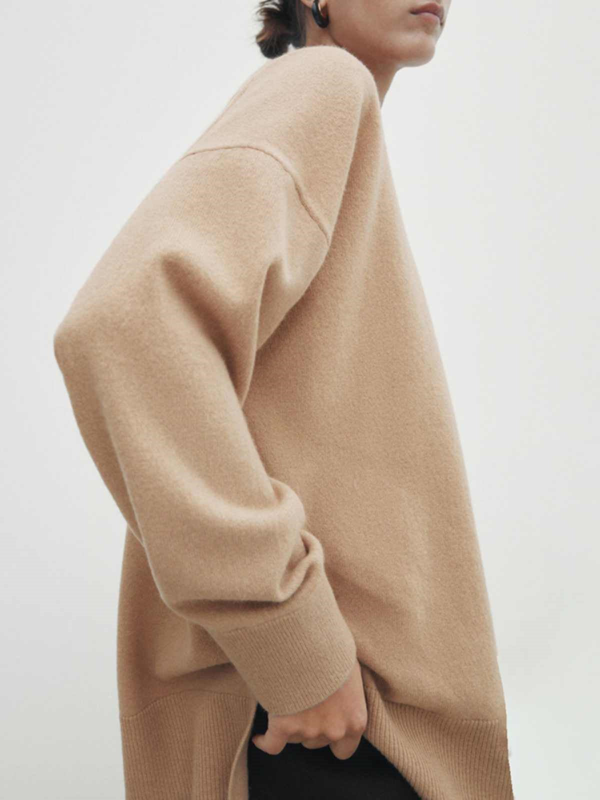 Laminated Shawl Round Neck Sweater Woman